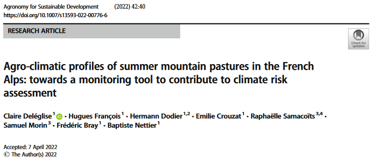 Un nouvel article scientifique du réseau sur les indicateurs agroclimatiques en alpage et leur évolution